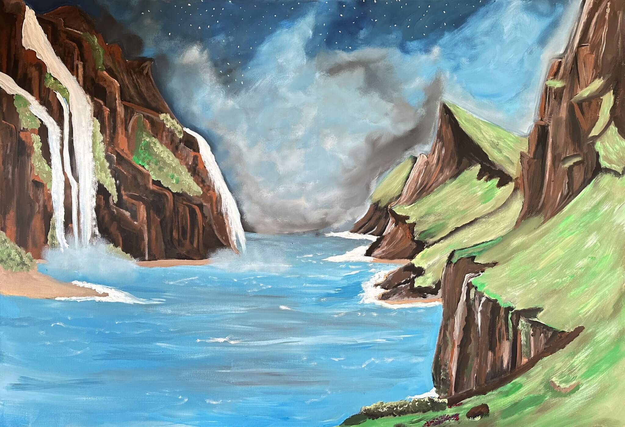 Fluss führt durch einen Canyon mit Wasserfällen