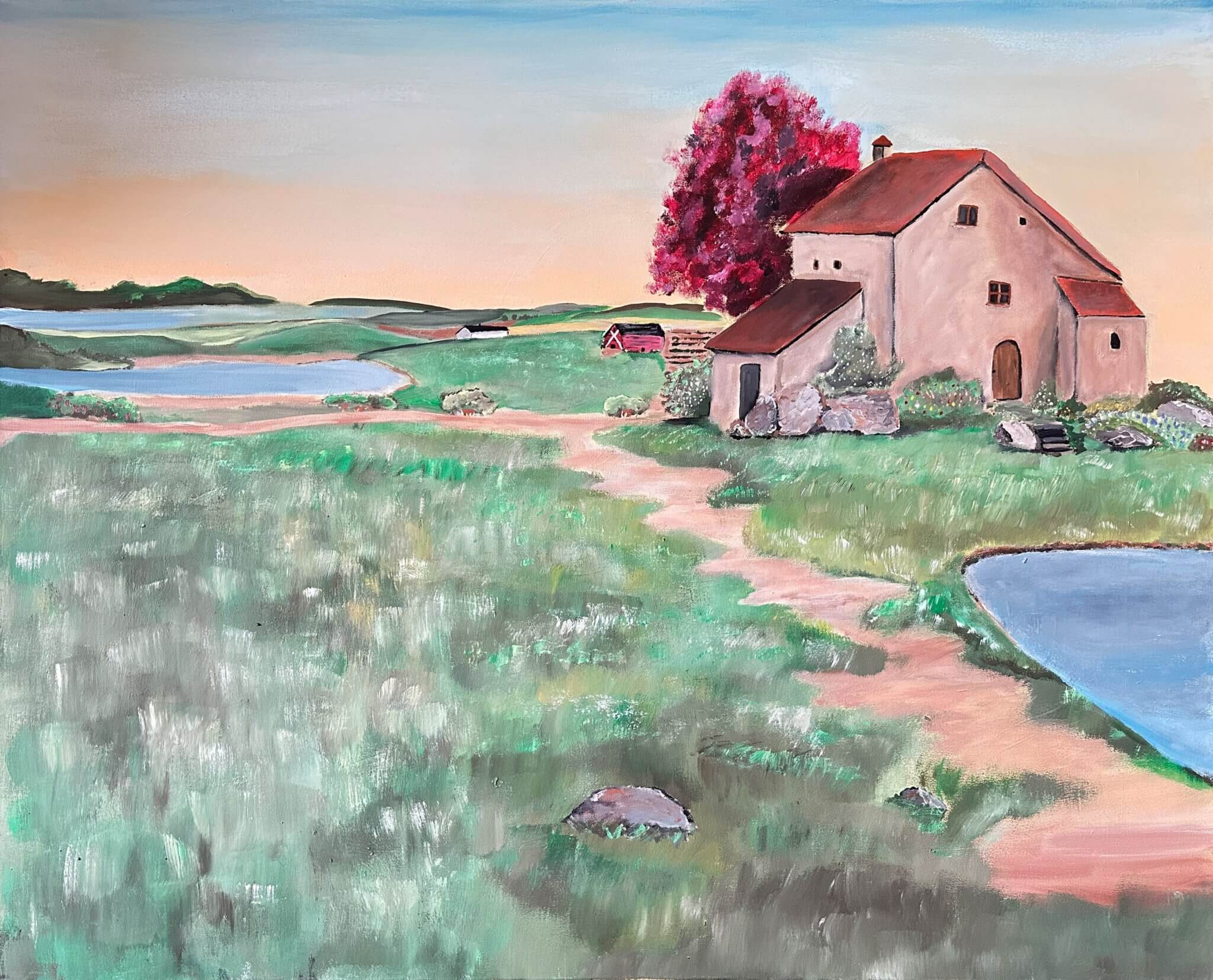 Haus am Weg in Wiesenlandschaft